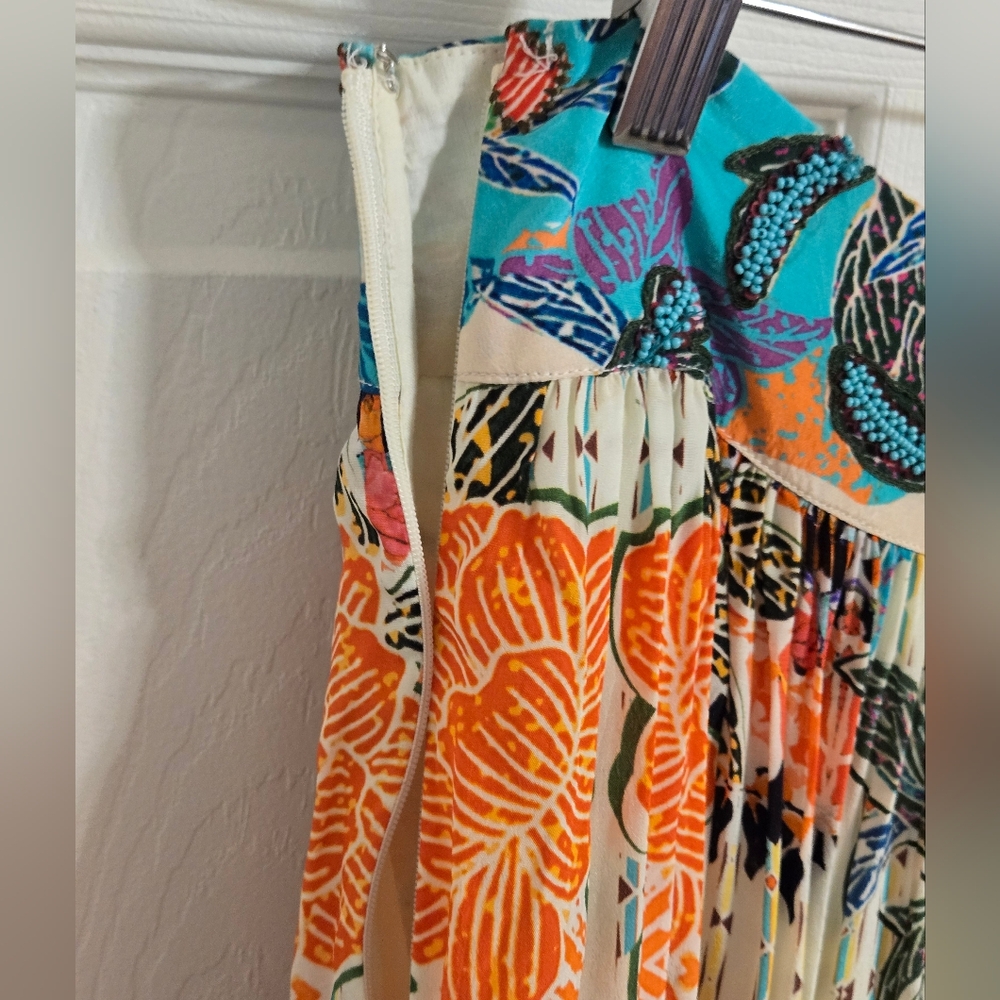 Anthropologie BHANUNI BY JYOTI Floral Orange And BlueMaxi Boho Skirt Size 6 - Picture 9 of 15